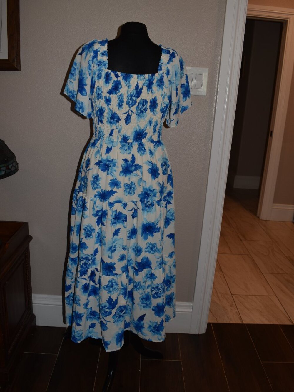 BTFBM Women's Maxi Dress 2026(Floral White Blue, Medium)